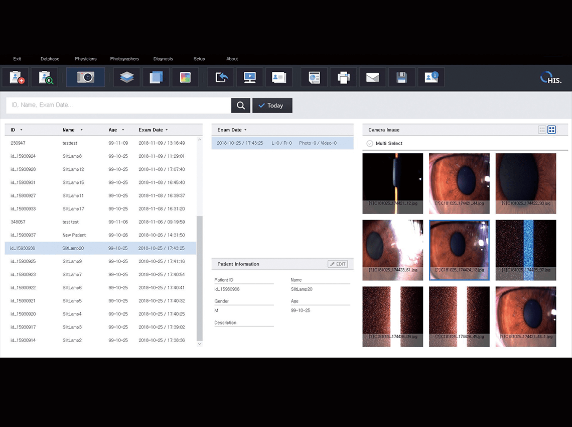 Screenshot of patient management on the HIS-5000