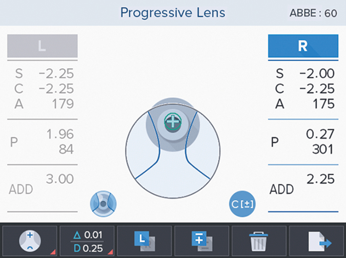 Screenshot of HLM-7000P automatically recognizing progressive lenses for convenient measurement