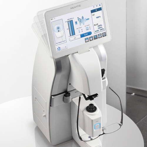 HLM-9000: An automatic lensmeter designed for convenient measurement, including blue light blocking efficiency.