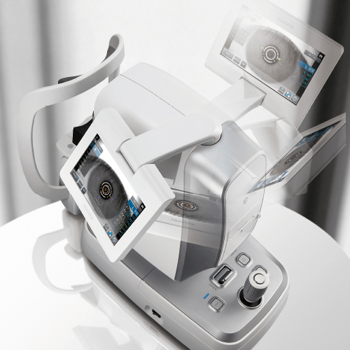 HRK-9000A: Auto refractor with VA test, TFBUT measurement, and Meibography for comprehensive diagnostics.