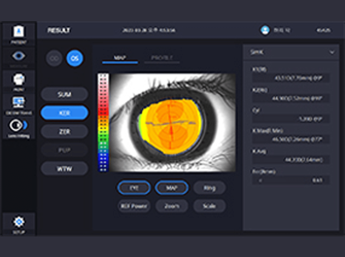 Screenshot showing Map : Refractive Power mode on the HTG-1