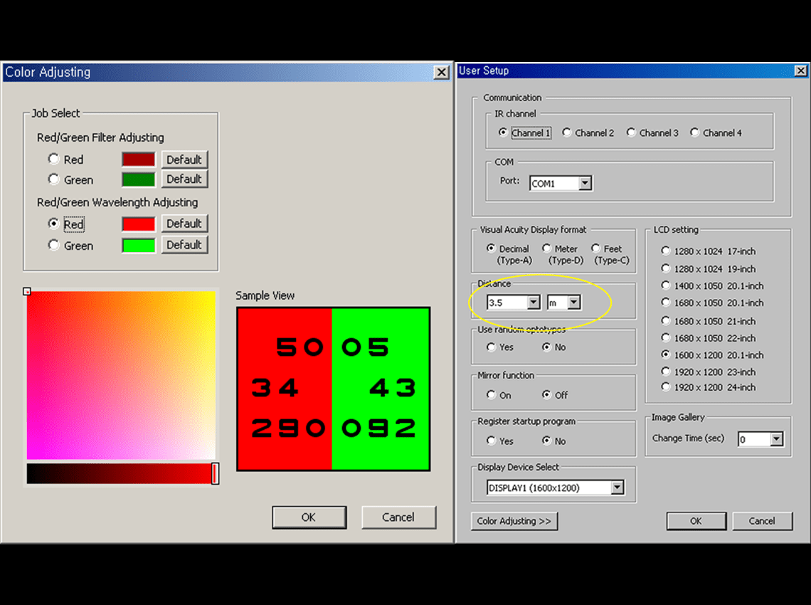Screenshots of color adjusting and user setup interface