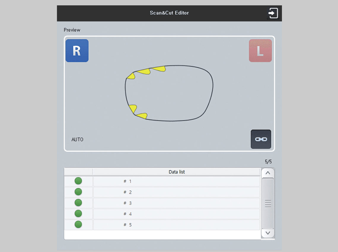 Screenshot of the Scan & Cut Data Editor interface on the HPE-910